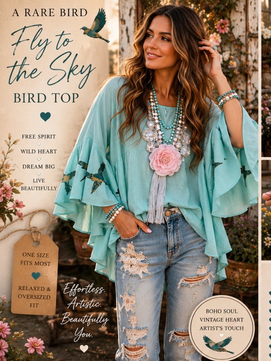 A Rare Bird Tops - A Rare Bird FLY TO YHE SKY BIRD TOP
O/S